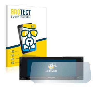 Front side of a product packaging with the brand logo BROTECT. Next to it is the device BMW R 1250 RT 2021 Connectivity TFT 10