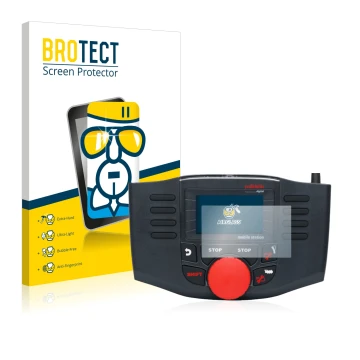 Front side of a product packaging with the brand logo BROTECT. Next to it is the device Märklin Mobile Station 2 60657 shown w