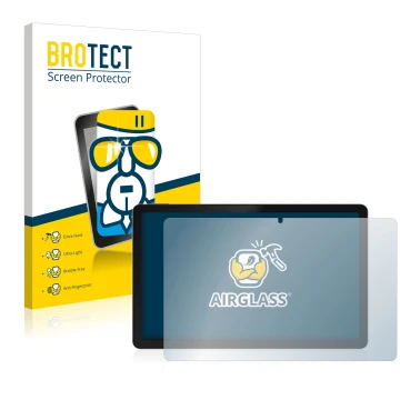 Front side of a product packaging with the brand logo BROTECT. Next to it is the device realme Pad shown with the correspondin