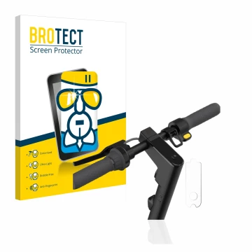 Front side of a product packaging with the brand logo BROTECT. Next to it is the device Segway Ninebot KickScooter MAX G30D II
