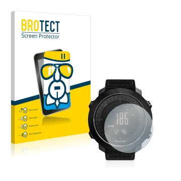 Front side of a product packaging with the brand logo BROTECT. Next to it is the device Explopur North Edge Apache shown with 