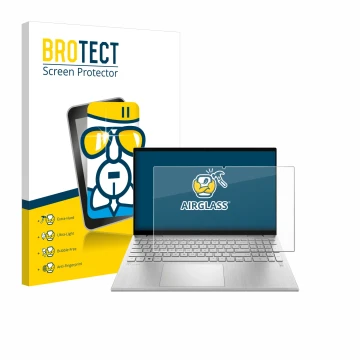 Front side of a product packaging with the brand logo BROTECT. Next to it is the device HP Pavilion x360 Convertible 15-erX sh