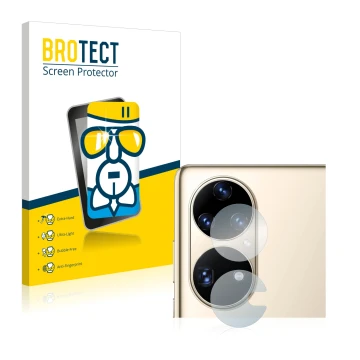 Front side of a product packaging with the brand logo BROTECT. Next to it is the device Huawei P50 Pro (ONLY Camera Lens) show