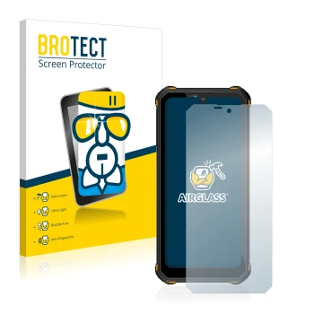 Front side of a product packaging with the brand logo BROTECT. Next to it is the device Oukitel WP15 5G shown with the corresp