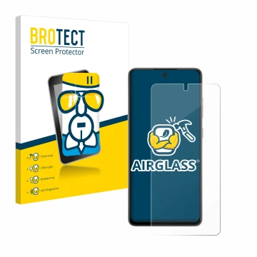 Front side of a product packaging with the brand logo BROTECT. Next to it is the device Samsung Galaxy A52s 5G shown with the 