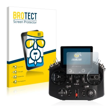 Front side of a product packaging with the brand logo BROTECT. Next to it is the device FrSky Tandem X20 shown with the corres