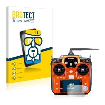 Front side of a product packaging with the brand logo BROTECT. Next to it is the device RadioLink AT10II shown with the corres
