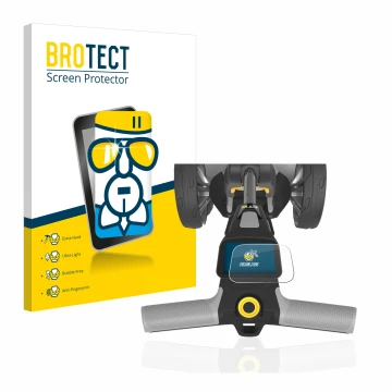Front side of a product packaging with the brand logo BROTECT. Next to it is the device PowaKaddy CT6 shown with the correspon