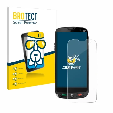 Front side of a product packaging with the brand logo BROTECT. Next to it is the device Brondi Amico XS shown with the corresp