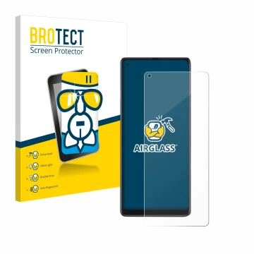 Front side of a product packaging with the brand logo BROTECT. Next to it is the device Cubot Max 3 shown with the correspondi