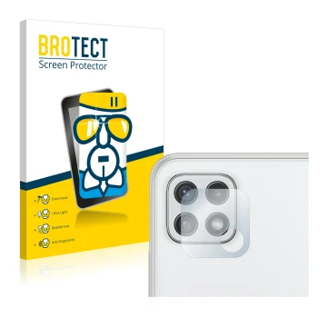 Front side of a product packaging with the brand logo BROTECT. Next to it is the device Samsung Galaxy A22 5G (ONLY Camera Len