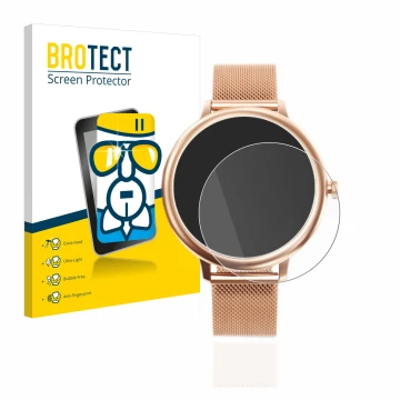 Front side of a product packaging with the brand logo BROTECT. Next to it is the device Naixues Smartwatch CF80 1.08