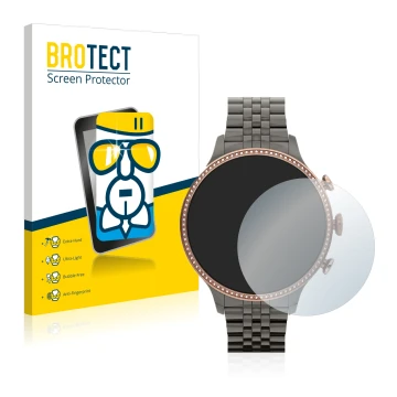 Front side of a product packaging with the brand logo BROTECT. Next to it is the device Fossil Gen 6 (42mm) shown with the cor
