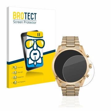 Front side of a product packaging with the brand logo BROTECT. Next to it is the device Michael Kors Access Gen 6 Bradshaw sho