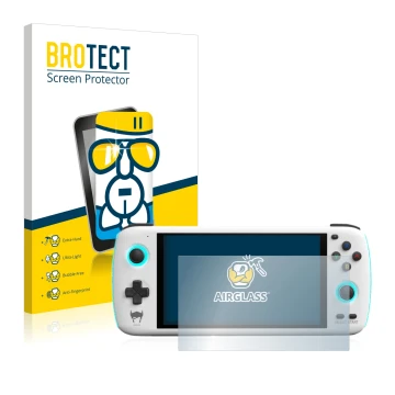 Front side of a product packaging with the brand logo BROTECT. Next to it is the device AYN Odin shown with the corresponding 
