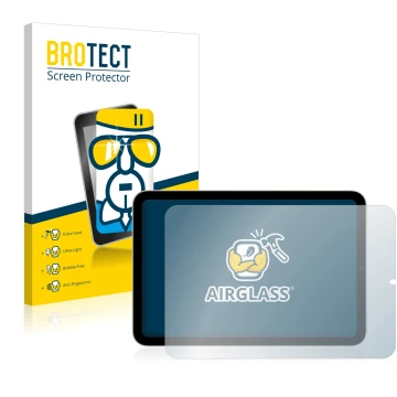 Front side of a product packaging with the brand logo BROTECT. Next to it is the device Apple iPad Mini 6 2021 (Landscape, 6nd