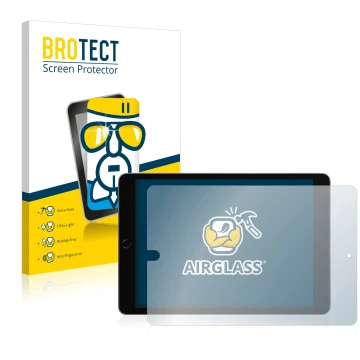 Front side of a product packaging with the brand logo BROTECT. Next to it is the device Apple iPad 10.2