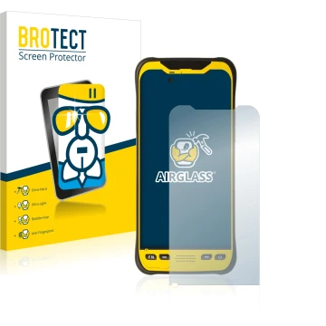 Front side of a product packaging with the brand logo BROTECT. Next to it is the device Trimble TDC600 shown with the correspo