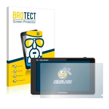Front side of a product packaging with the brand logo BROTECT. Next to it is the device Feelworld LUT6S 6