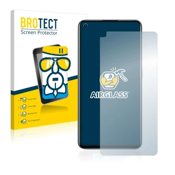 Front side of a product packaging with the brand logo BROTECT. Next to it is the device realme GT Neo 2 shown with the corresp