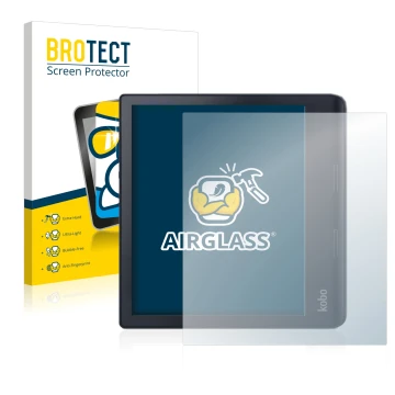 Front side of a product packaging with the brand logo BROTECT. Next to it is the device Kobo Sage shown with the corresponding