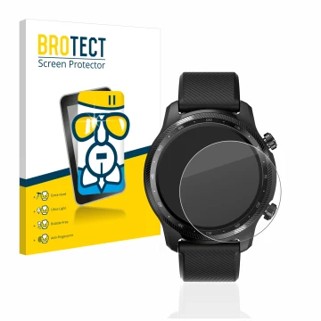 Front side of a product packaging with the brand logo BROTECT. Next to it is the device Mobvoi Ticwatch Pro 3 Ultra GPS shown 