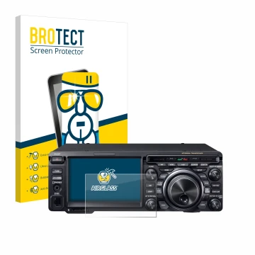 Front side of a product packaging with the brand logo BROTECT. Next to it is the device Yaesu FT-DX10 shown with the correspon