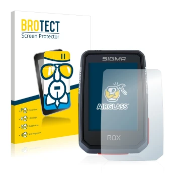 Front side of a product packaging with the brand logo BROTECT. Next to it is the device Sigma ROX 2.0 shown with the correspon