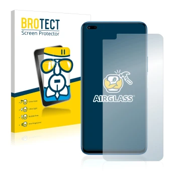 Front side of a product packaging with the brand logo BROTECT. Next to it is the device Honor 50 Lite shown with the correspon
