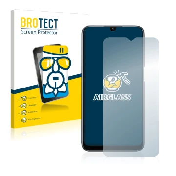 Front side of a product packaging with the brand logo BROTECT. Next to it is the device Oppo A54s shown with the corresponding