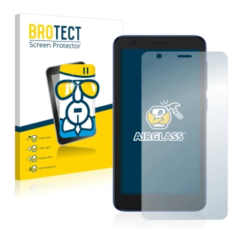 Front side of a product packaging with the brand logo BROTECT. Next to it is the device ZTE Blade L9 shown with the correspond