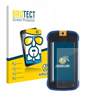 Front side of a product packaging with the brand logo BROTECT. Next to it is the device Vtech Kidicom Max 3.0 shown with the c