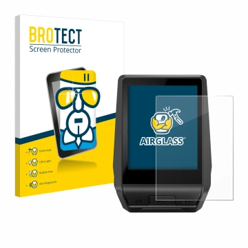 Front side of a product packaging with the brand logo BROTECT. Next to it is the device Bosch Nyon 2 2021 shown with the corre