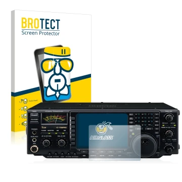 Front side of a product packaging with the brand logo BROTECT. Next to it is the device Icom IC-756 Pro III shown with the cor