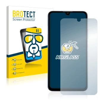 Front side of a product packaging with the brand logo BROTECT. Next to it is the device ZTE Blade A71 shown with the correspon