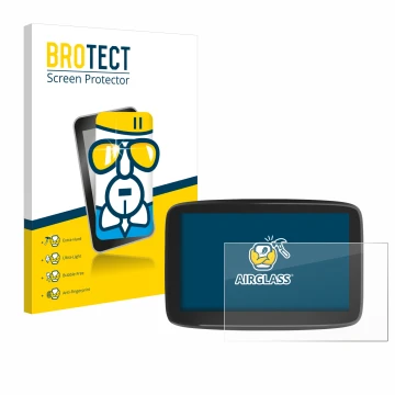 Front side of a product packaging with the brand logo BROTECT. Next to it is the device TomTom GO Classic 6