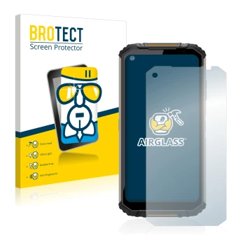 Front side of a product packaging with the brand logo BROTECT. Next to it is the device Oukitel WP16 shown with the correspond