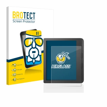 Front side of a product packaging with the brand logo BROTECT. Next to it is the device Tolino Vision 6 shown with the corresp