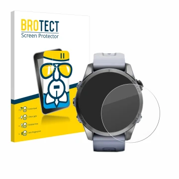Front side of a product packaging with the brand logo BROTECT. Next to it is the device Garmin Fenix 7S (42 mm) shown with the