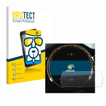 Front side of a product packaging with the brand logo BROTECT. Next to it is the device Mini Cooper 2021 Infotainment System 8