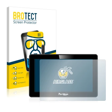 Front side of a product packaging with the brand logo BROTECT. Next to it is the device Portkeys BM5 WR shown with the corresp