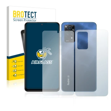 Front side of a product packaging with the brand logo BROTECT. Next to it is the device Xiaomi Redmi Note 11 Pro 5G (Front+Bac