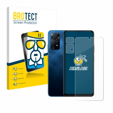 Front side of a product packaging with the brand logo BROTECT. Next to it is the device Xiaomi Redmi Note 11 Pro 5G (Front+Cam