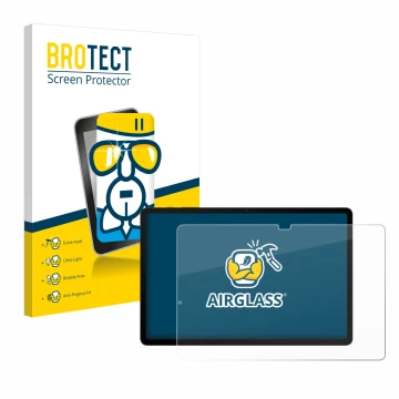 Front side of a product packaging with the brand logo BROTECT. Next to it is the device Samsung Galaxy Tab S8 Plus 5G shown wi