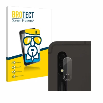 Front side of a product packaging with the brand logo BROTECT. Next to it is the device Samsung Galaxy Tab S8 5G (ONLY Camera 