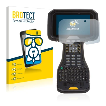Front side of a product packaging with the brand logo BROTECT. Next to it is the device Trimble TSC5 shown with the correspond
