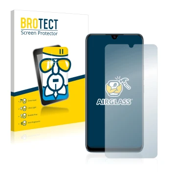 Front side of a product packaging with the brand logo BROTECT. Next to it is the device Vivo V20 SE shown with the correspondi