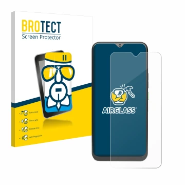 Front side of a product packaging with the brand logo BROTECT. Next to it is the device 4G Systems Rephone shown with the corr