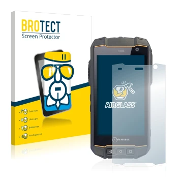 Front side of a product packaging with the brand logo BROTECT. Next to it is the device i.safe MOBILE IS530.2 shown with the c