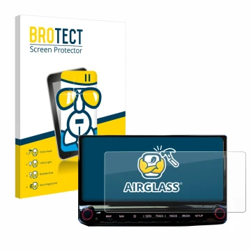 Front side of a product packaging with the brand logo BROTECT. Next to it is the device Kia Ceed 2022 Infotainment System 10.2